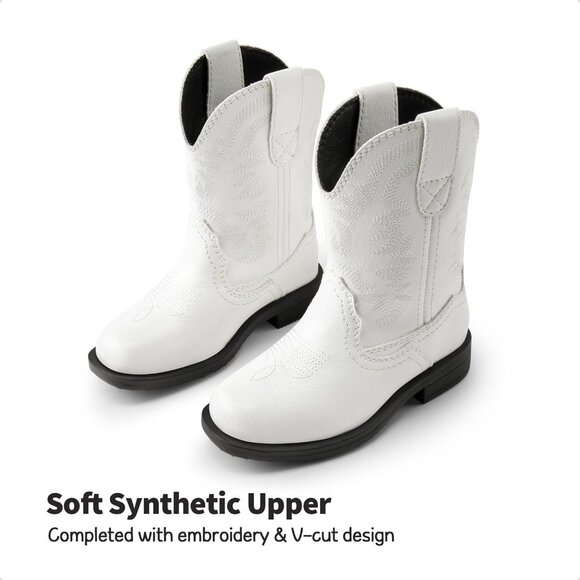 Toddler Little Boys White Cowboy Boots Kids Western Square Toe Riding Mid - Picture 2 of 6